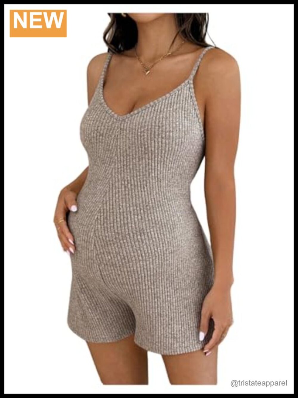 Maternity Rib Knit Cami Romper Short Overalls Jumpsuit Adjustable Strap Backless